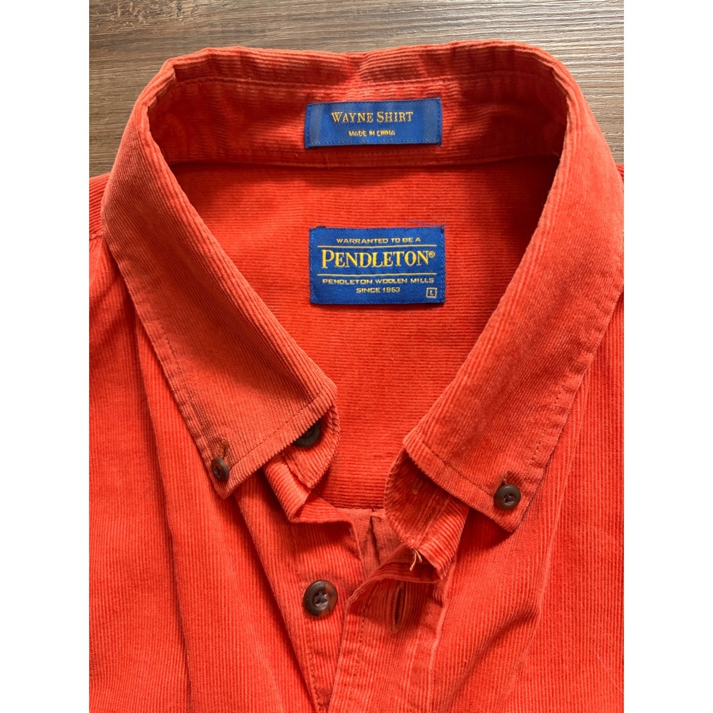 Pendleton Wayne Shirt Mens Large Rust Orange Corduroy Button Down LS Cotton